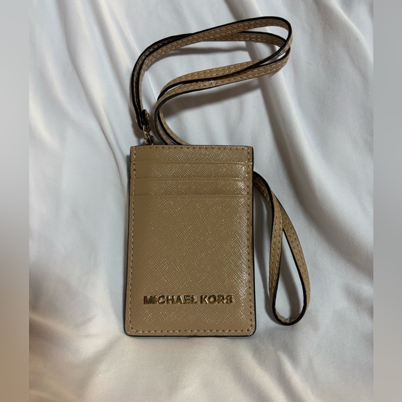Michael Kors Tan Leather Card Holder with lanyard - Picture 1 of 4